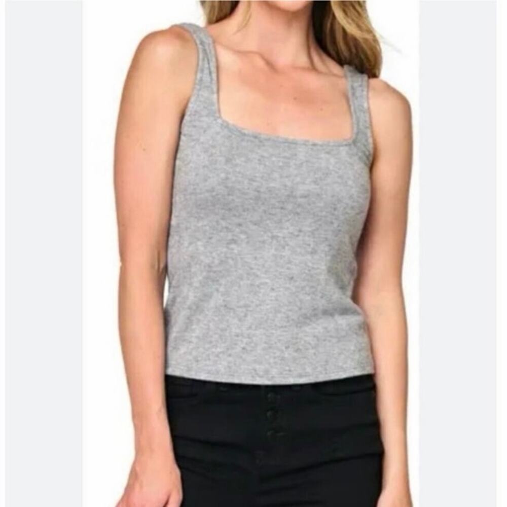 SHEIN Heather Gray Square Neck Tank Top Sleeveless Stretch Basic Women’s Small